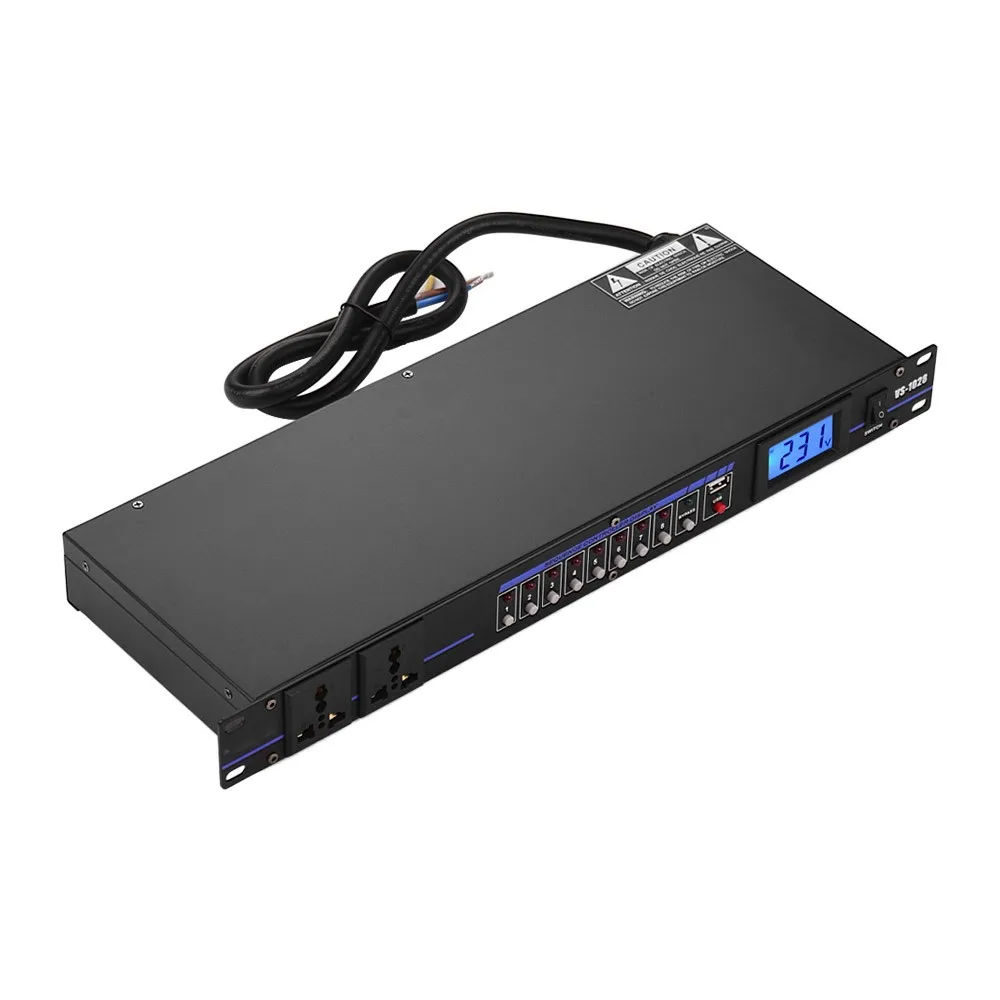 Контроллер для последовательности мощности VS-1028 на 10 розеток С ЖК-дисплеем USB I