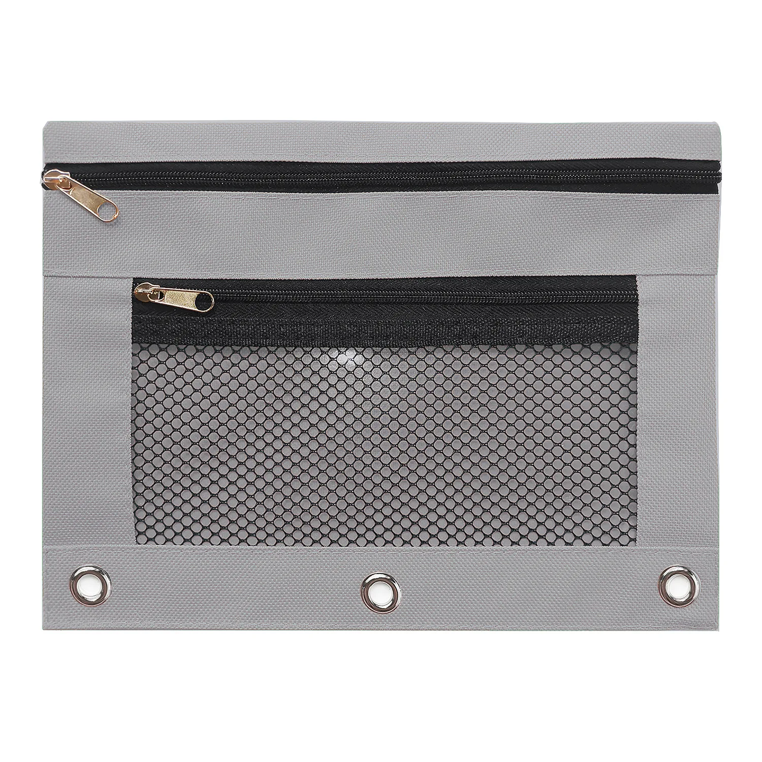 AQM 11 Pcs Smooth Zipper 3 Ring Binder Pencil Pouch Multi-Color Pencil Case for Binder,Gray