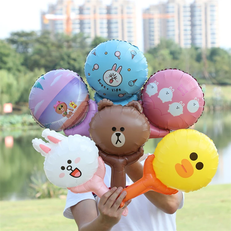 Hand Held Stick Balloons Hand Held Five-pointed Duck Bell Cat Foil Balloons Heart Round Stick Cartoon Balloons Aluminum
