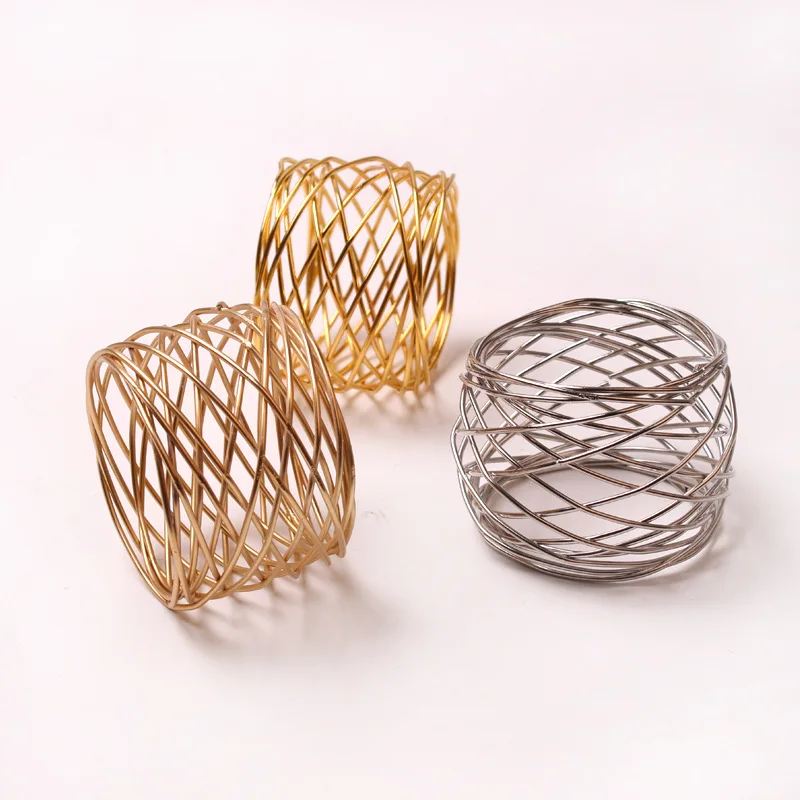 Tabletop Decor Round Mesh Metal Wire Napkin Rings Handmade Napkin Holder Ring for Dinning Table Parties