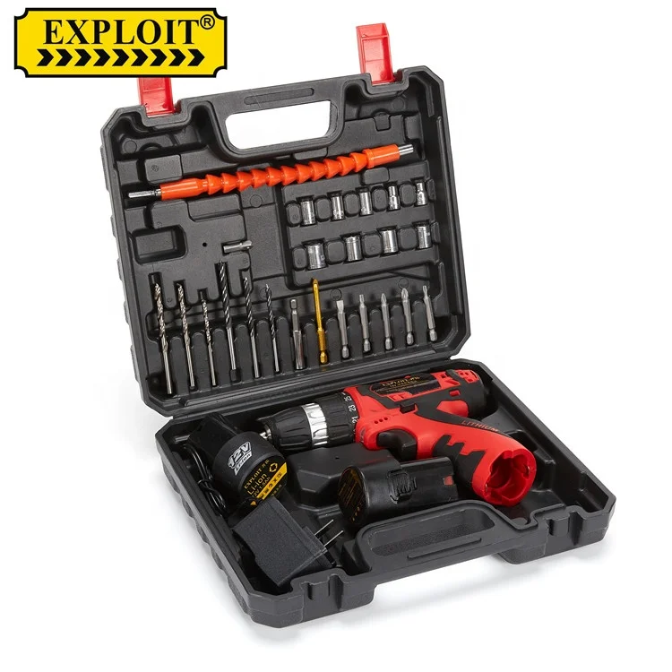 12V brushed power drilling tools set combination portable electric drill bit kit electrical hand Lithium battery drill