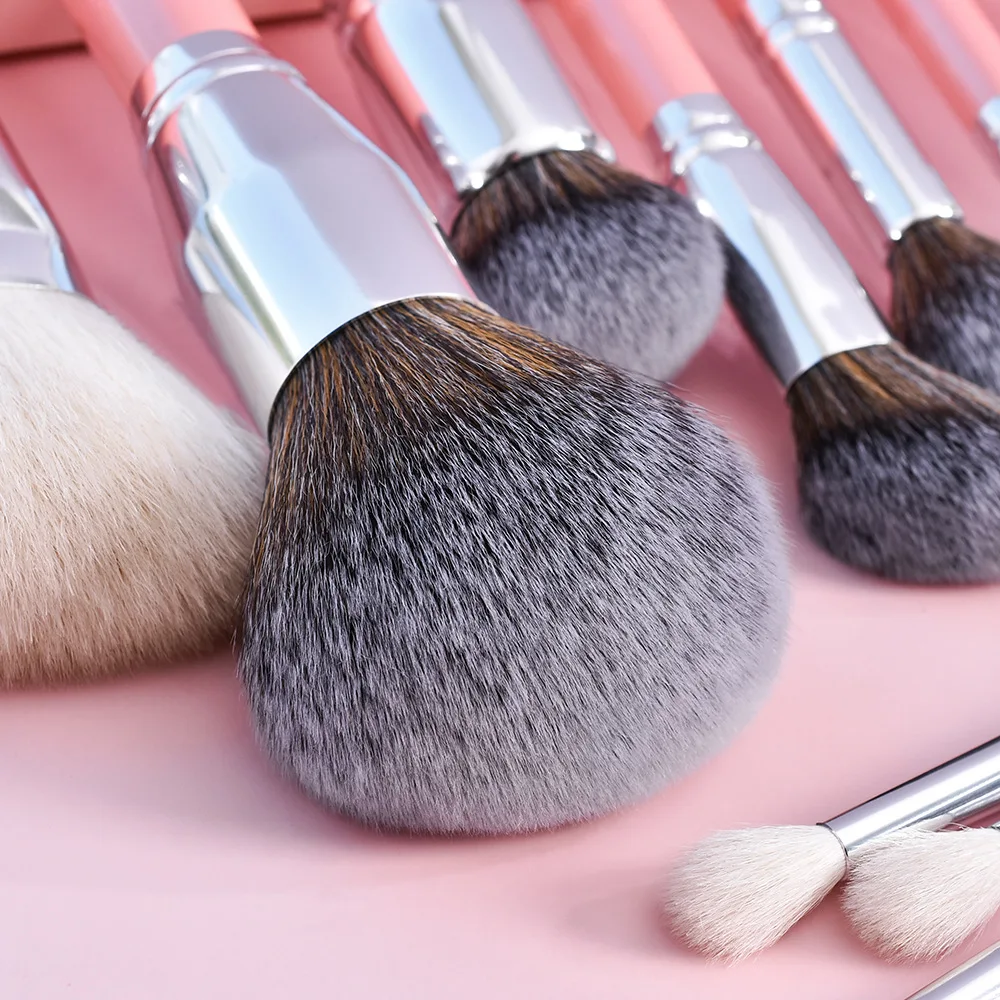 FEIYAN High Quality Private Label Professional 16pcs Pink And Silver Handle Cosmetic Make Up Brushes Set Makeup Brushes Pink