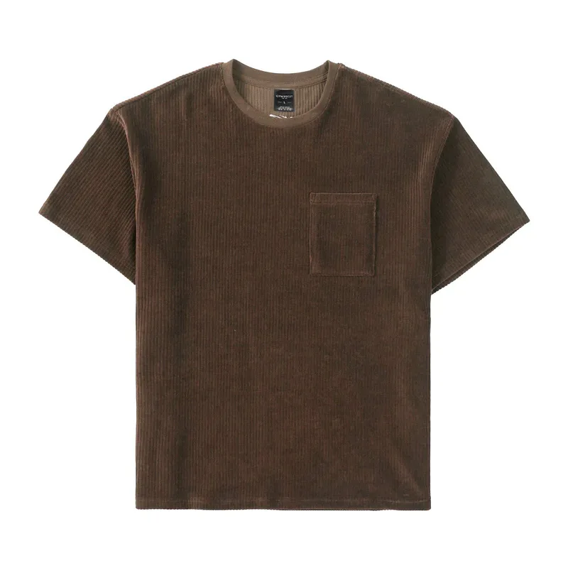 2024 new products 100% Polyester Solid Color Crew neck corduroy short sleeve T-shirt for men