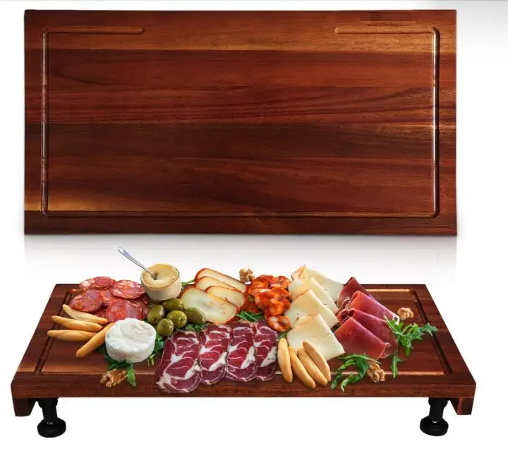 21 Inch Acacia Wood Charcuterie Board  Wood Chopping Board with Juice Grooves and Adjustable Rubberized Legs