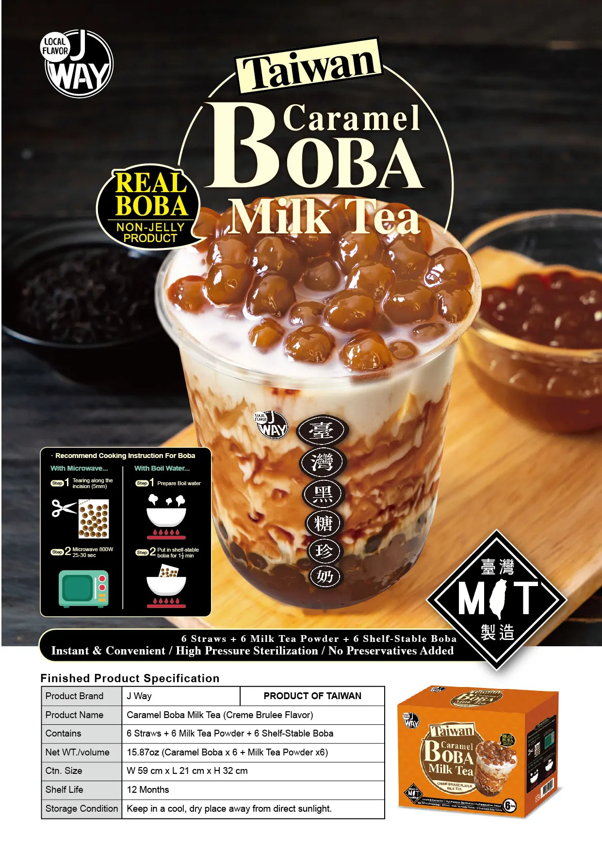 
Sample Pack Hot Sale Tapioca Taiwan Instant Bubble Tea Kit Caramel Flavor Instant Bubble Tea 
