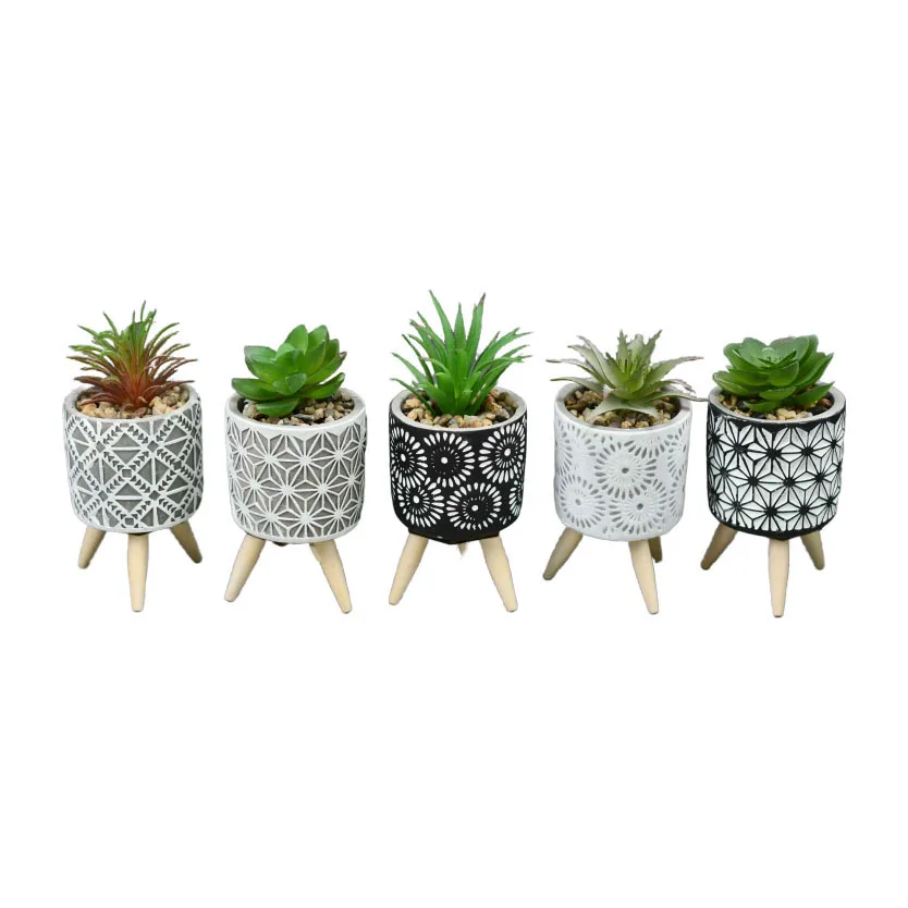 Wholesale custom small potted succulent artificial plants in cement flower pot