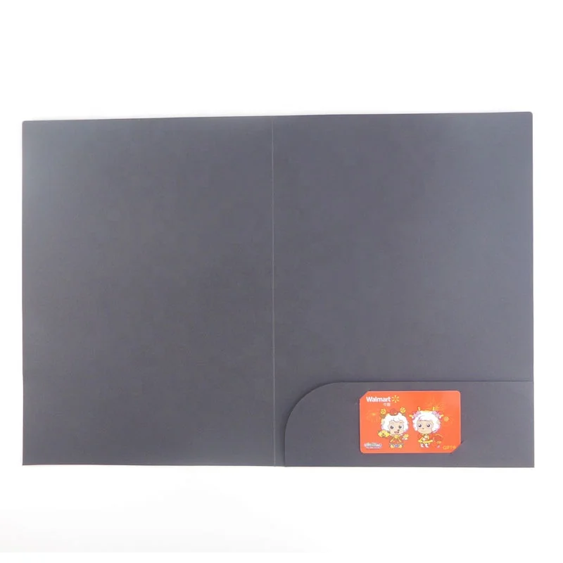 Environmental friendly custom printed black one pocket paper file folder with card pocket as sheet/resume protector