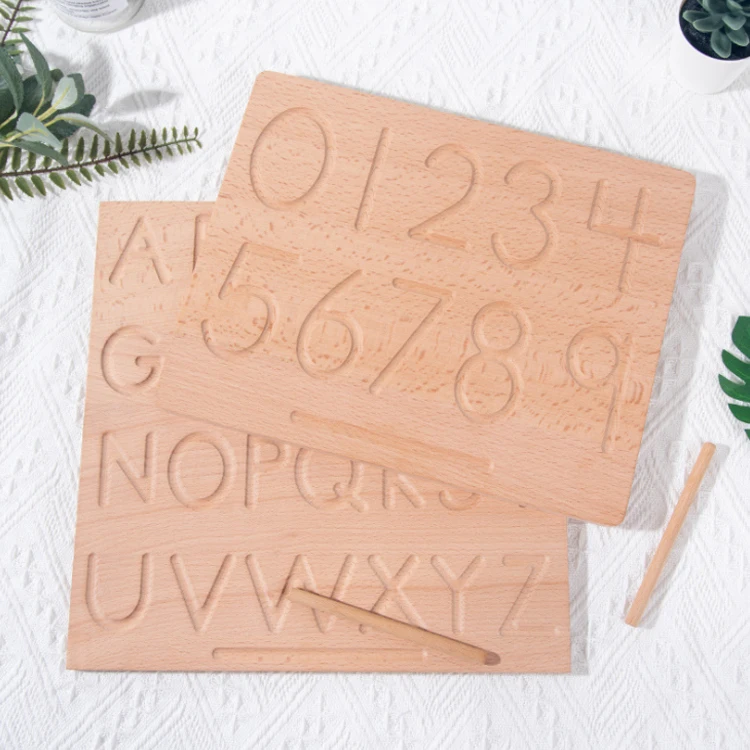 Wood Alphabet Double Sided Letter Drawing Board for Kids ABC Montessori Toys Preschool Learning Educational Games