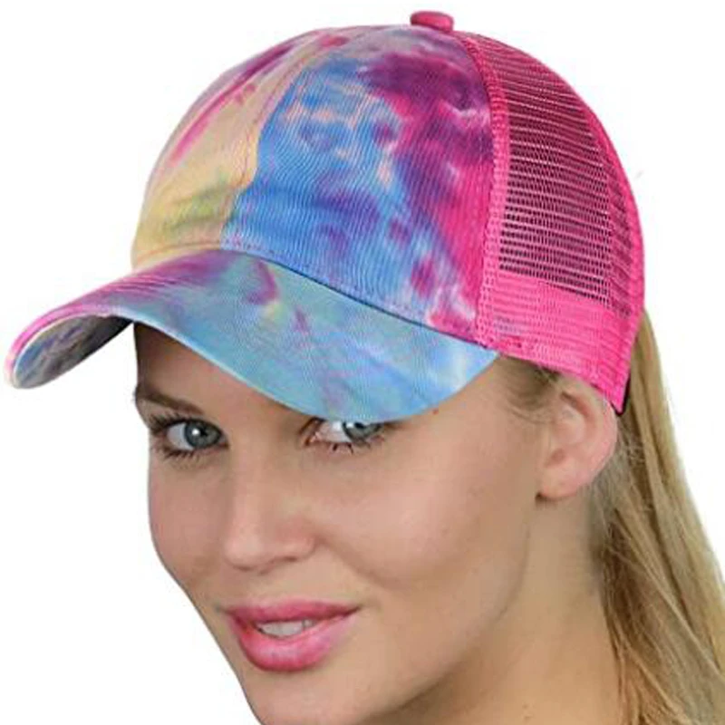 Factory Customize Cotton camouflage caps Cross Trucker Hat Sports Caps Men Women Mesh Ponytail Tie Dye Baseball caps