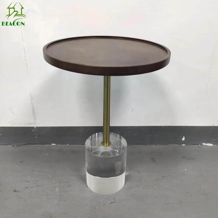 Living room acrylic coffee table round solid wood top side table pedestal end table