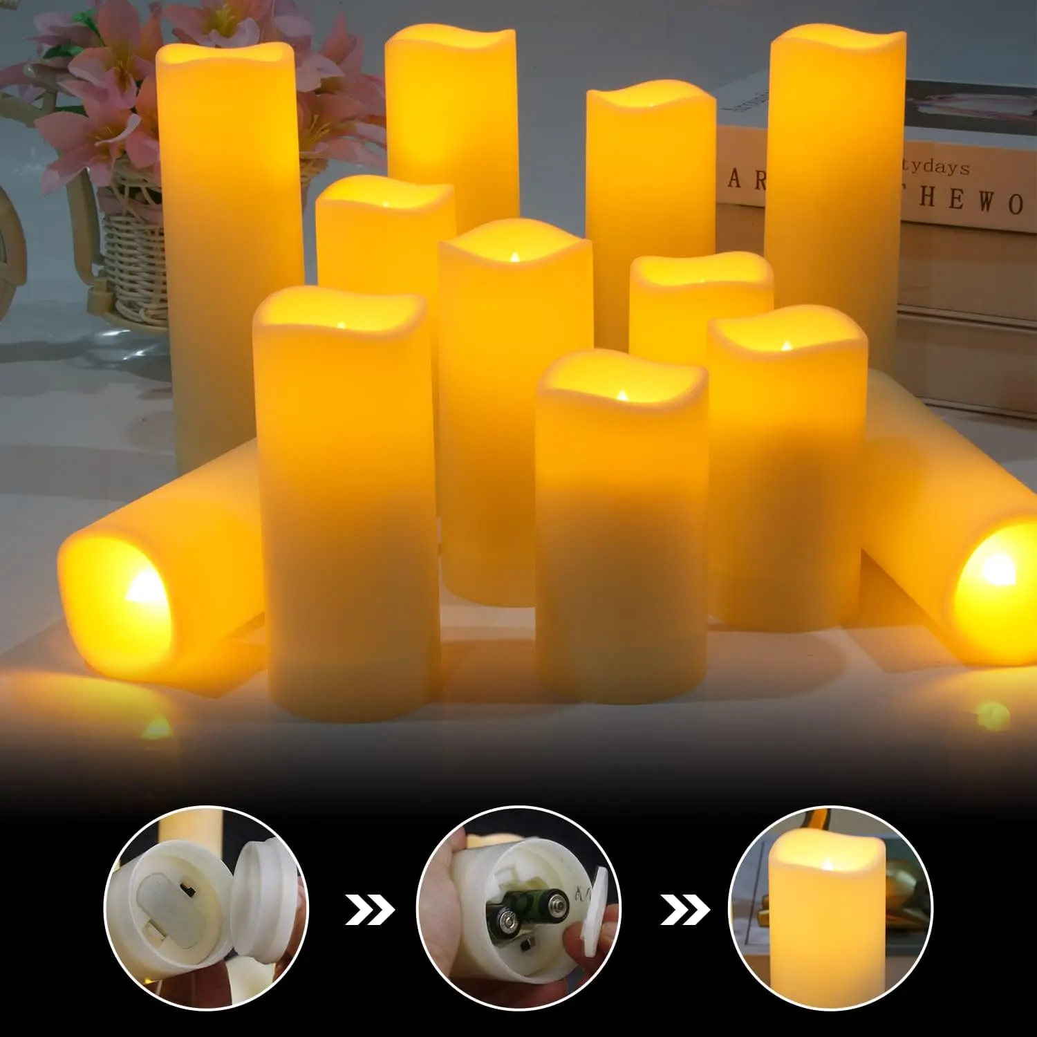 Remote control rechargeable LED electronic candle light creative light sense romantic LED candles