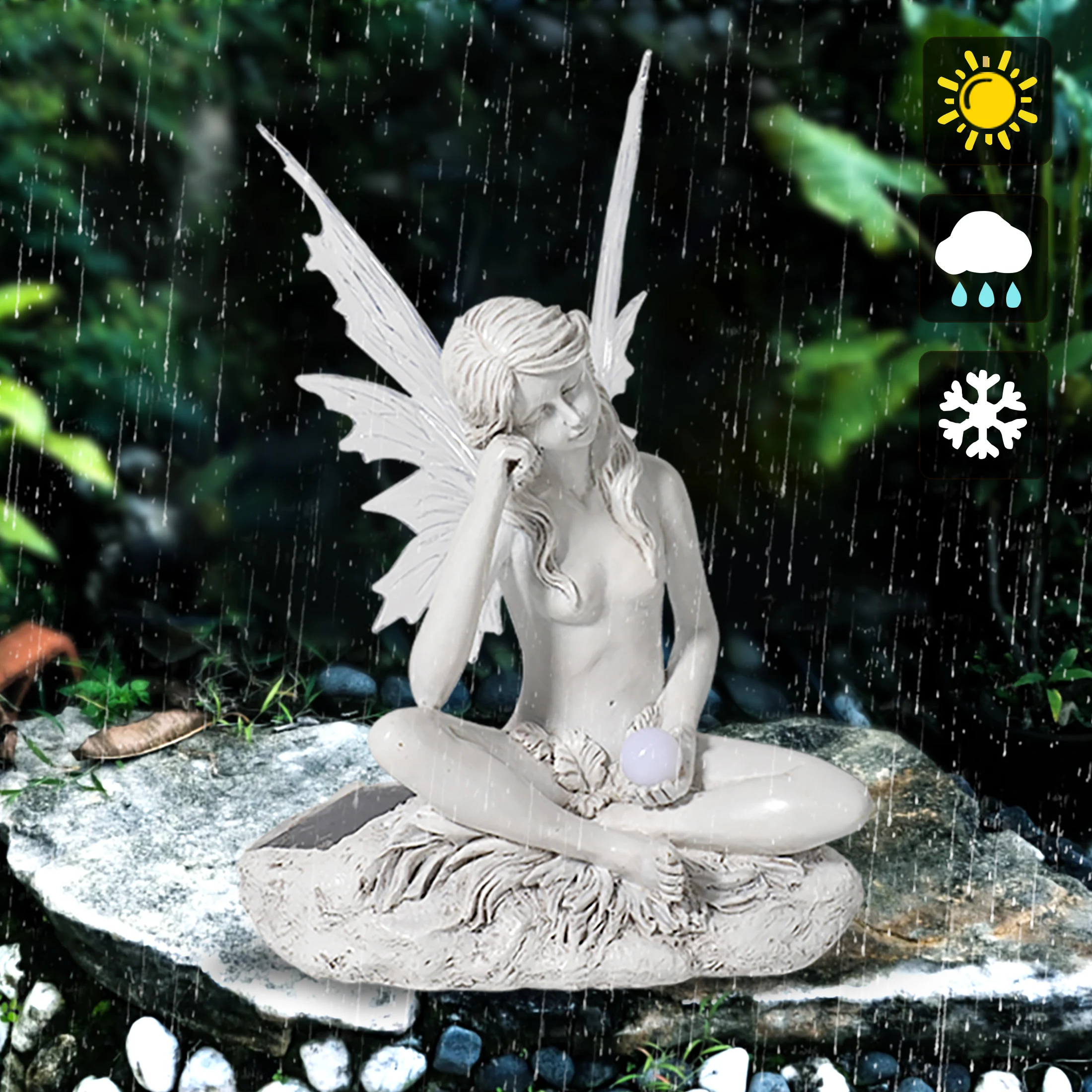 In stock Enchanting Solar Powered Fairy Garden Statue With Color Changing Light Resin Angel Figurine For Outdoor Garden Decor