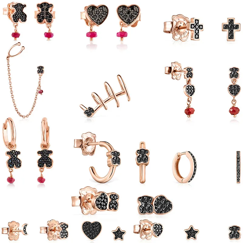 Original Touses gift  S925 sterlg silver spel love bear ear studs Spanish Ruby