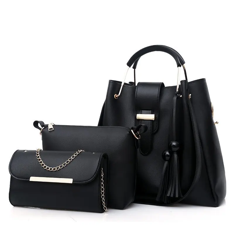 2024 Large Capacity New Three Piece SetTote Bags Lichee Print Pu Leather Handbag Sets