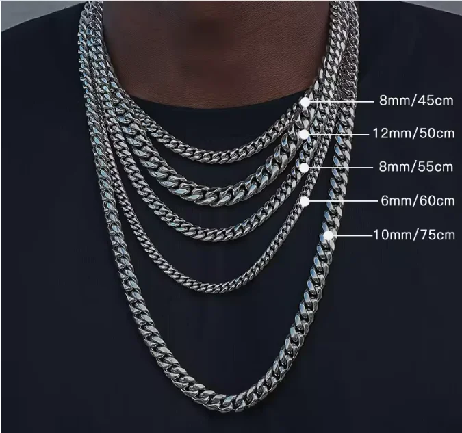 OUMI Product Available Hip Hop Cuban Link Mens Miami Sliver Stainless Steel Chain Necklace Cuban Link Chain