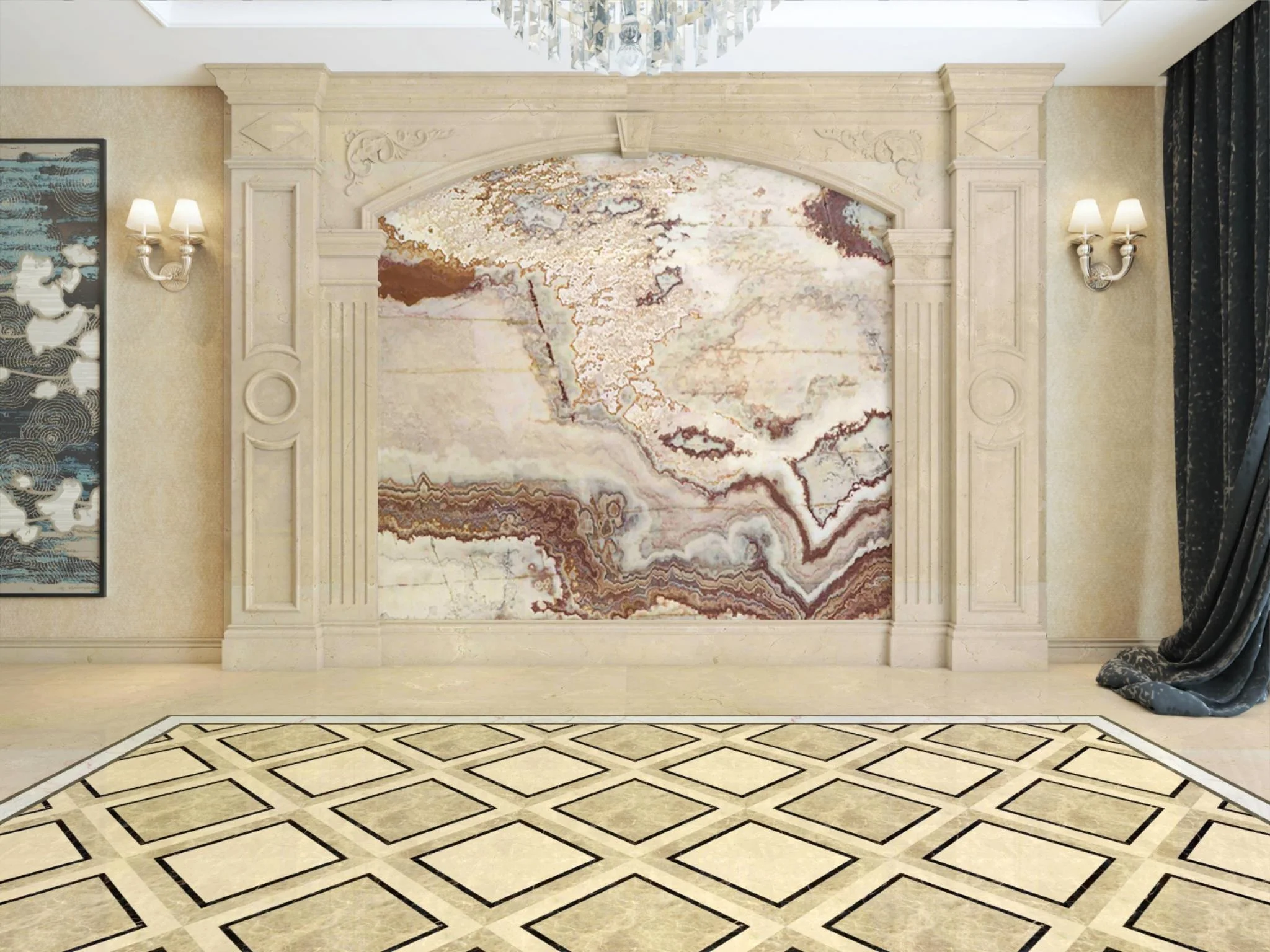 BOTON STONE Classical Design Natural Stone Waterjet Hotel Luxury Medallion Marble