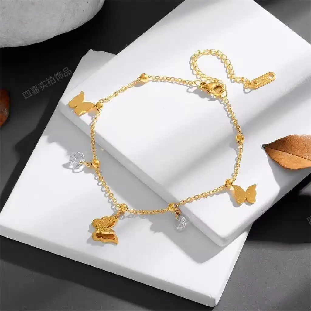 Stainless steel jewelry wholesale new butterfly zircon bracelet does not fade low allergy bracelet for women