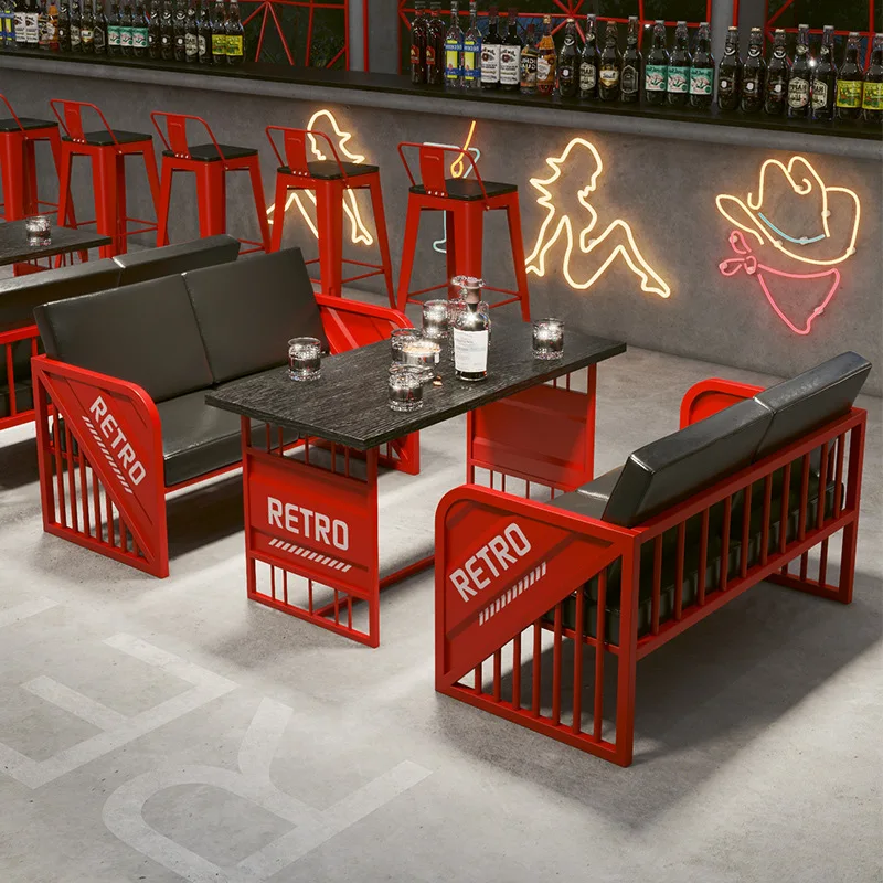Factory Directly Supplies Dining Tables and Chairs American Industrial Restaurant Metal Iron Chair Booth and Table Set