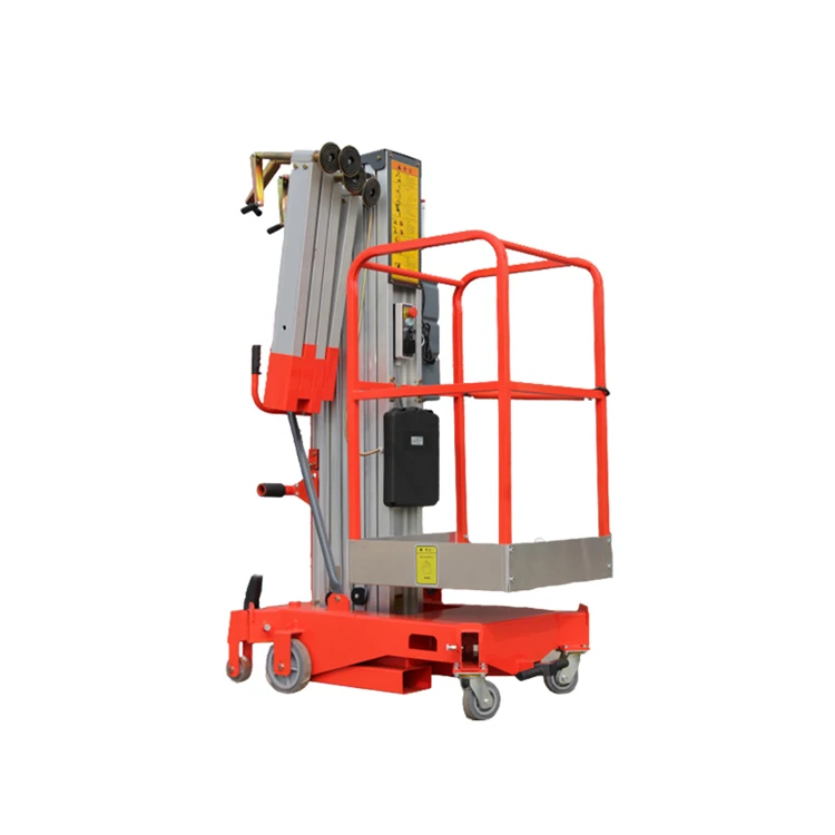 GTWY1 China Hydraulic Single Mast 4.7m 6.2m 7.8m 9.2m 10.4m 12m Aluminum Alloy Aerial Platform Vertical Lift