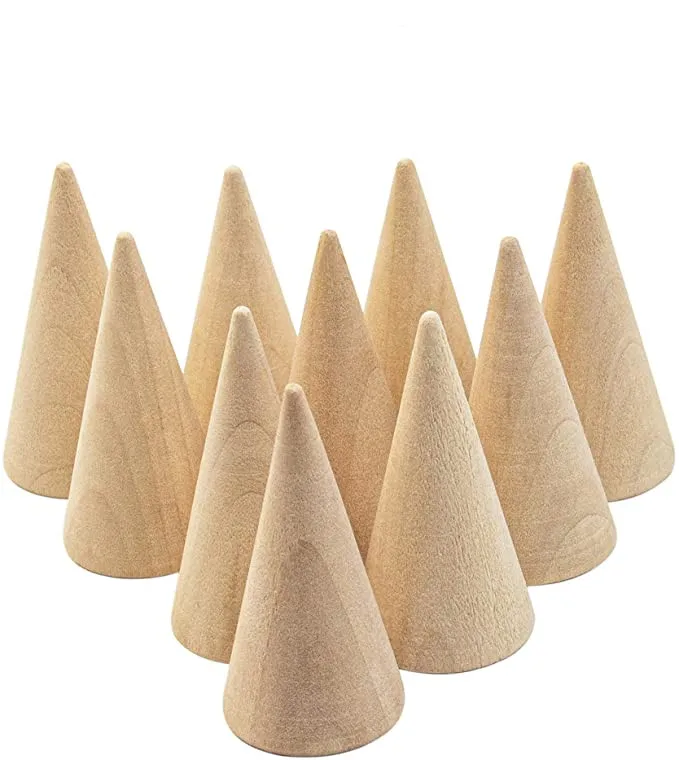 10 Pack Small Unfinished Wood Cone Ring Jewelry Bracelet Display Stand For Wholesale