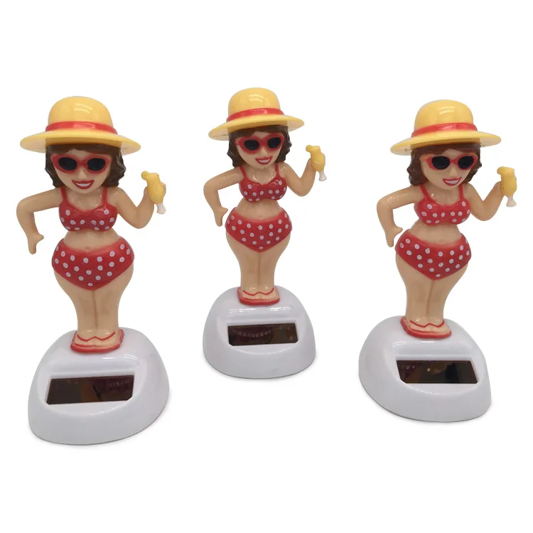Waving beach bikini girl car decorative solar swing doll