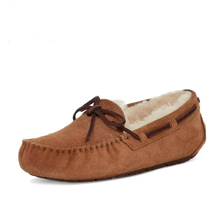 Fashion Winter Cow Suede Leather Moccasins Flat Women Loafer Shoes