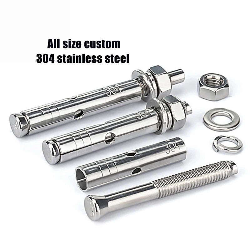 Custom M8 M12 M14 M20 Through Bolt Plated SS 304 stainless Steel Concrete Building chemical sleeve Expansion wedge Anchor Bolt
