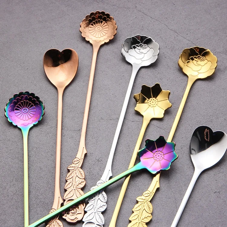 Серебряных изделий оптовая продажа, дешевая цена, оптовая торговля товаров в форме цветка для перемешивания забавные ложки подгонянным логосом уникальный подарок сувенир кофе Десерт sp