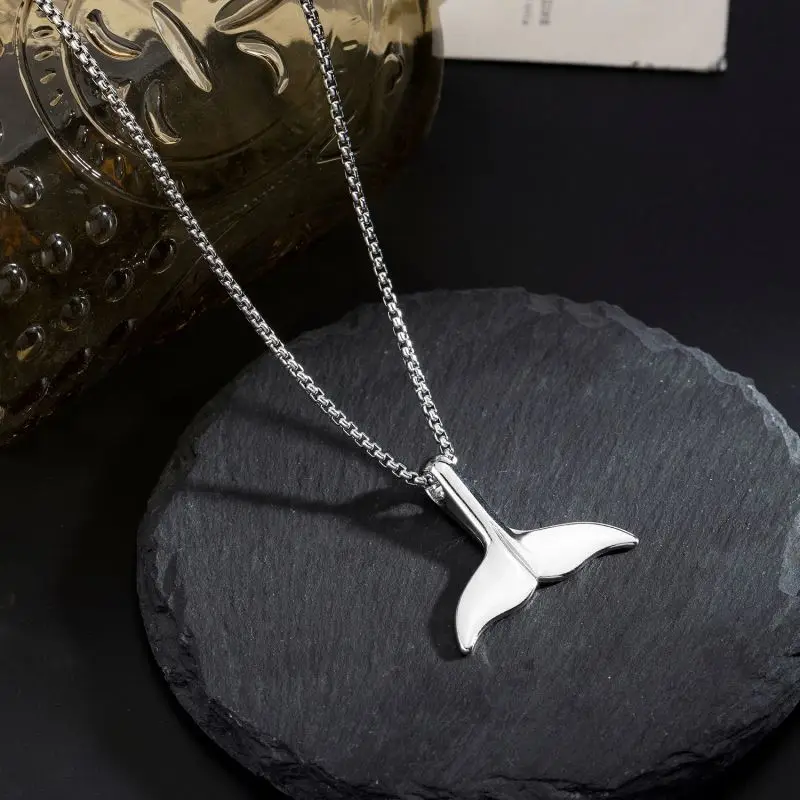 Fashion Stainless Steel Fish Tail Whale Tail Pendant Necklace Jewelry Charms Hip Hop Dolphin Mermaid Tail Necklace
