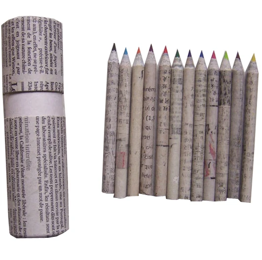 Hot Selling Logo Printing MINI Newspaper Color Pencils,Recycled newspaper assorted Color Pencils for promotion gifts