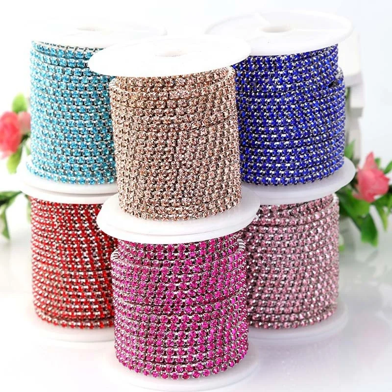Wholesale colorful rhinestone trim decorative chain trim roll crystal rhinestone cup chain