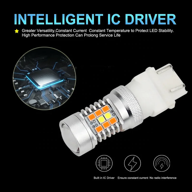 lkt T20 3157 7443 Dual color Led Turn Signal Light White amber 42smd 2835 Day Running light 12V switchback led
