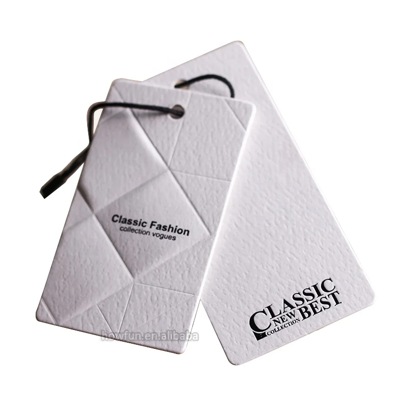 Custom Logo Printed Recycled Luxury Hangtag Embossed Thick Kraft Cardboard Paper Garment Clothing Hang Tag With String