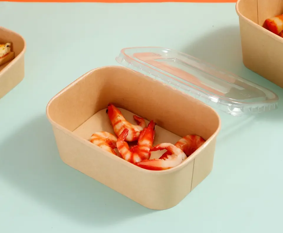 Eco Friendly Disposable Rectangular Square Kraft Paper Salad Bowl Take Away Food Container Microwavable Rectangular Paper Bowl