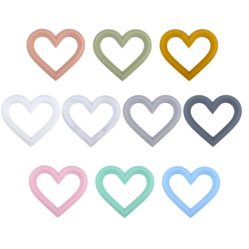 Food Grade Heart Silicone Teething Pendant Ring Toy Baby Teething Toys  Baby Teether