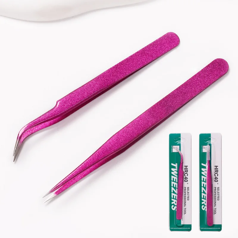 Nail art tools stainless steel elbow straight rose red nail tweezers