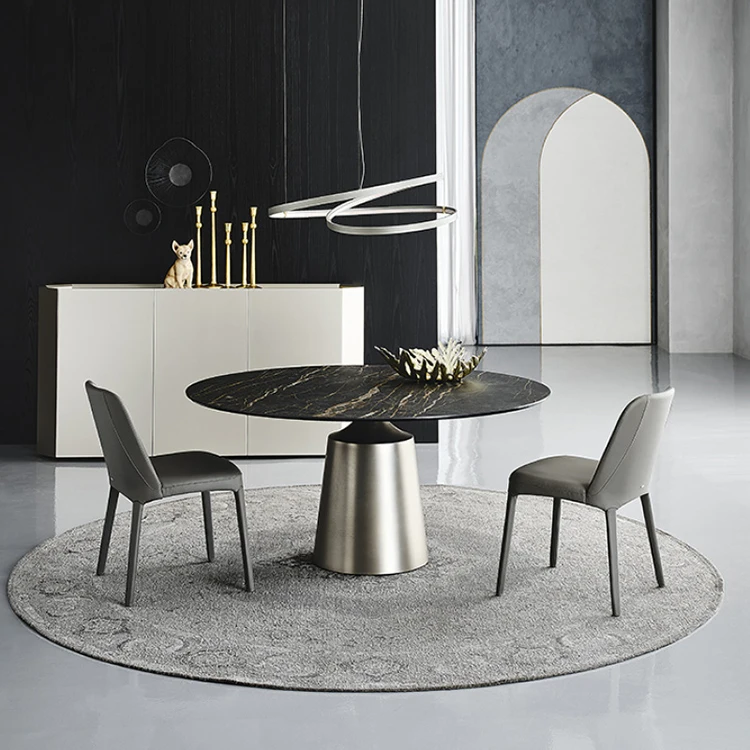 Stainless Steel Legs White Marble Sintered Stone Top Rock Slate Modern Round Minimal Diningroom Furniture Pedestal Dining Table