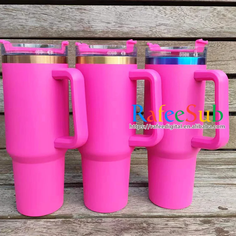 USA Warehouse 40oz 40 oz Powder Coated Black White Cream Laser Engraved Etch to Gold Plated Base Stainless Steel Tumbler Cup