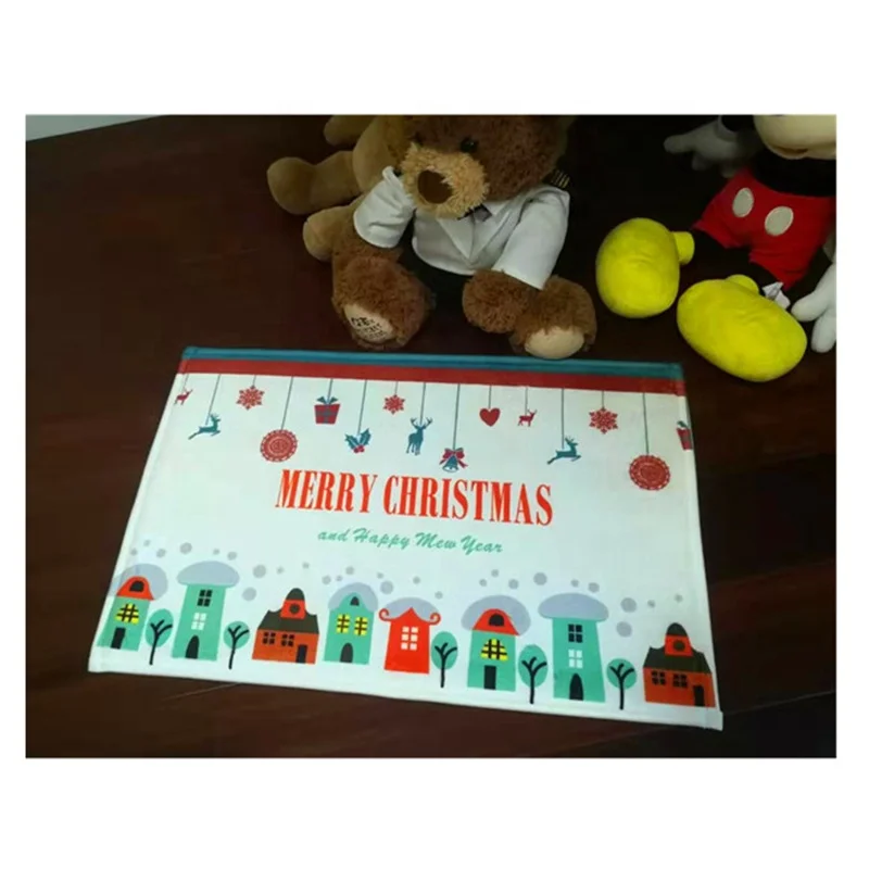 40*60cm Coral Fleece Floor Mats Merry Christmas Happy New Year Doormat Entrance Mat