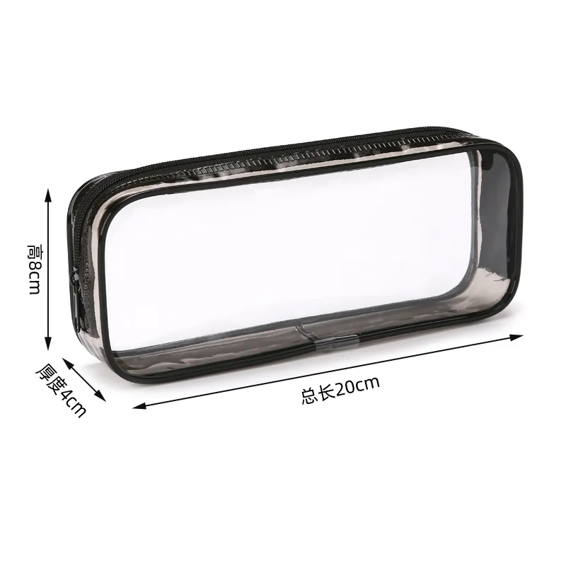 BEYOND Zipper Custom Logo Square Clear School Transparent Soft PVC Pencil Case Bag for Kids Pen Pencil