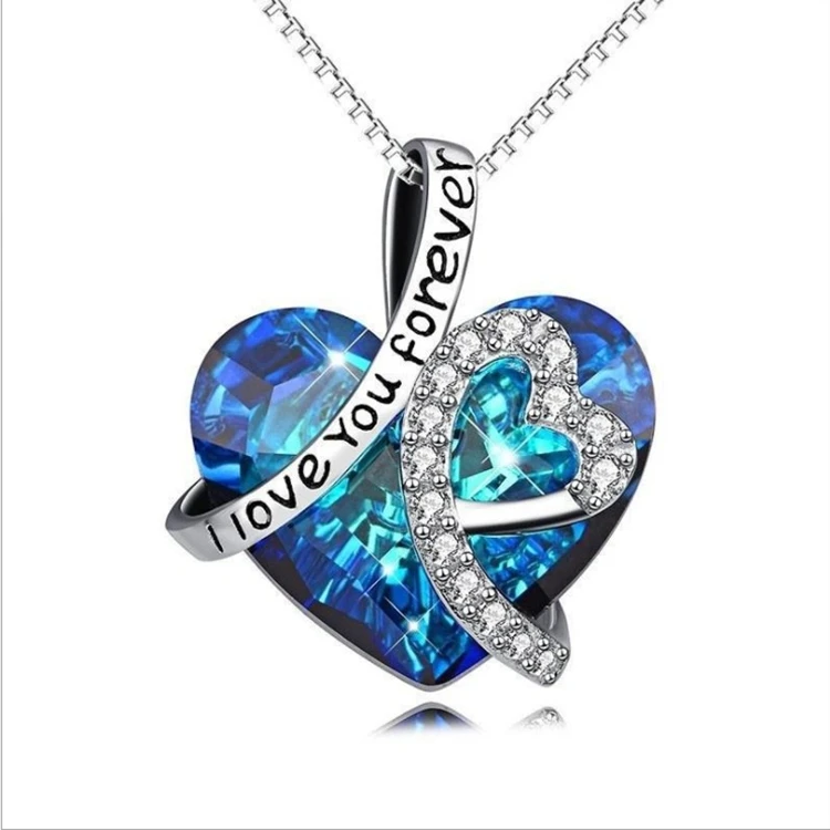 2021 i love you forever necklace  sea heart necklace clavicle heart crystal pendant alloy women diamond necklace