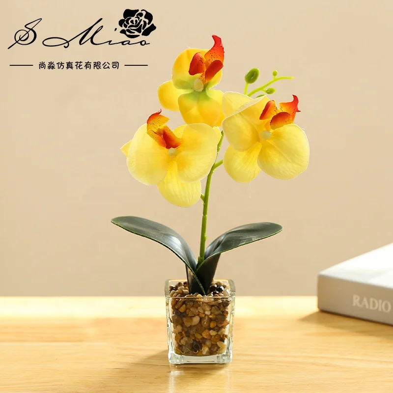 High quality artificial orchid glass pot bonsai exquisite table decoration