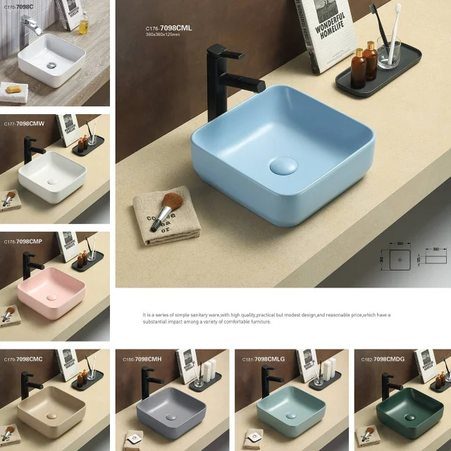 High quality ceramic bath room sink small square wash hand basin counter top art wash basin