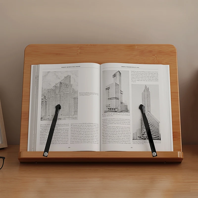Eco-friendly Adjustable Bamboo Book page Holder Cookbook Reading Desk Portable Sturdy Bamboo Book Stand