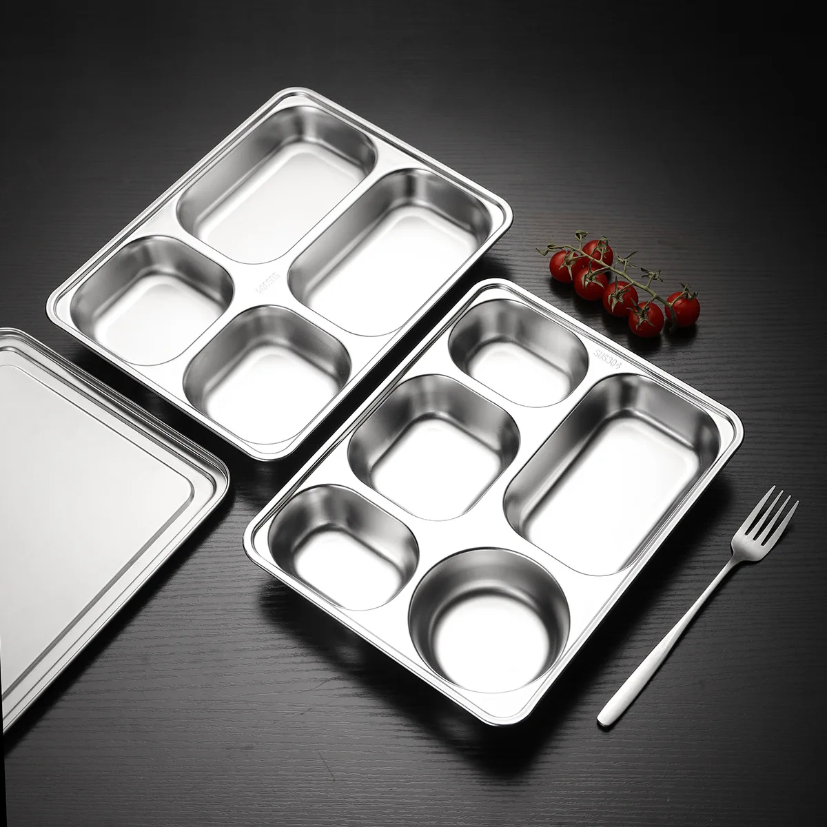 Wholesale Stainless Steel 3/4/5 Compartments Divided Fast Food Tray Divided Dinner Plate With Divider