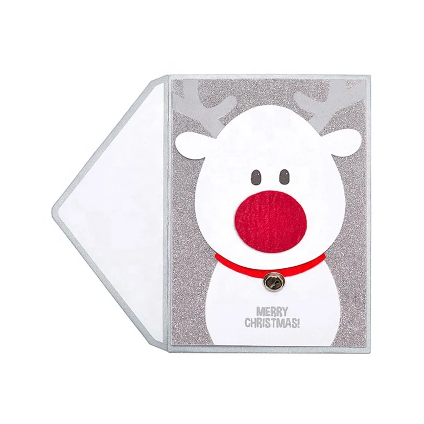 
3D Handmade Shiny Silver Glitter Cards, Cute Reindeer Christmas Gift Greeting Cards 