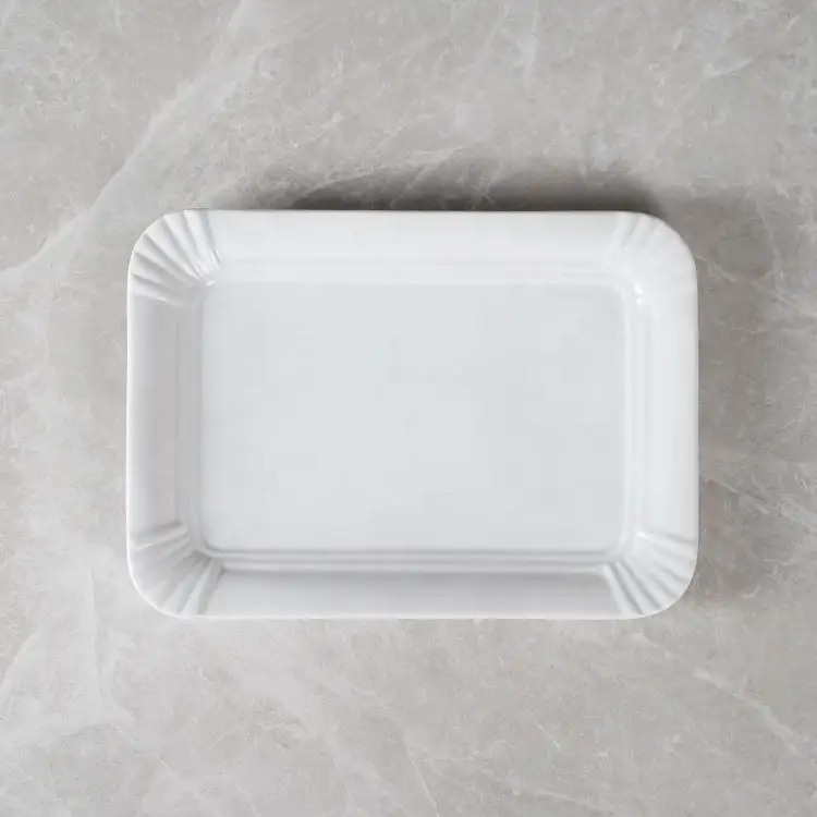 Wholesale 7.5 Inch Porcelain Dinner Plate Ceramic Band Embossed Relief Decorative Wedding Plates