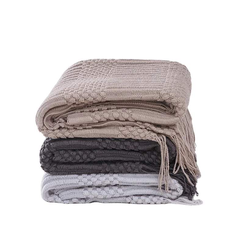 Cozy Chenille Knitted Plaid Throw Blanket Solid Color Sofa Cover Bed Towel Soft Hoodie Style for Sleep Nap Made Plush Material