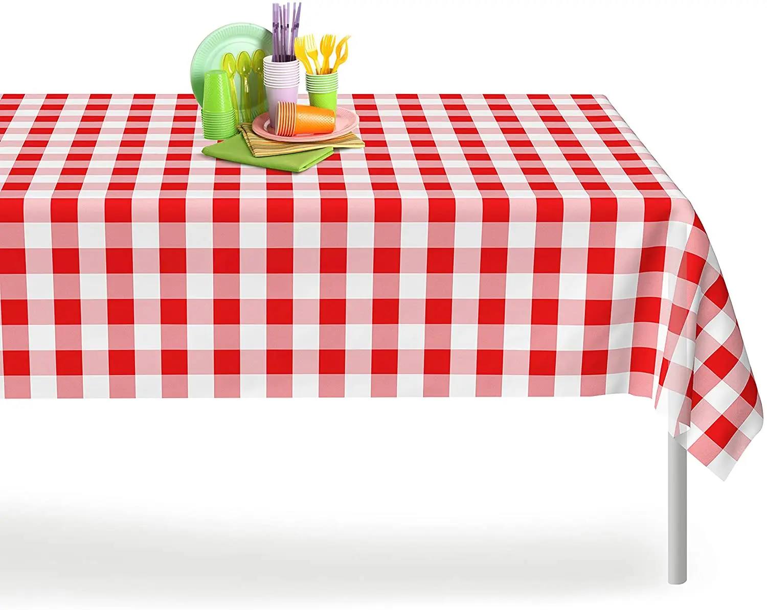 
Red gingham checkered disposable plastic party tablecloth decorative rectangle table cover 