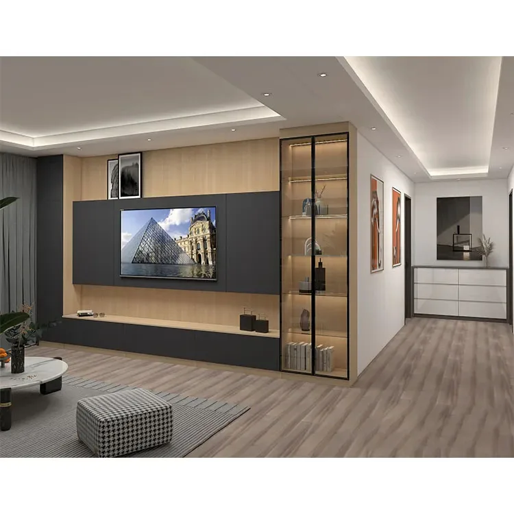 Modern wooden cabinets furniture design house hotel living room tv stand cabinet and coffee table set